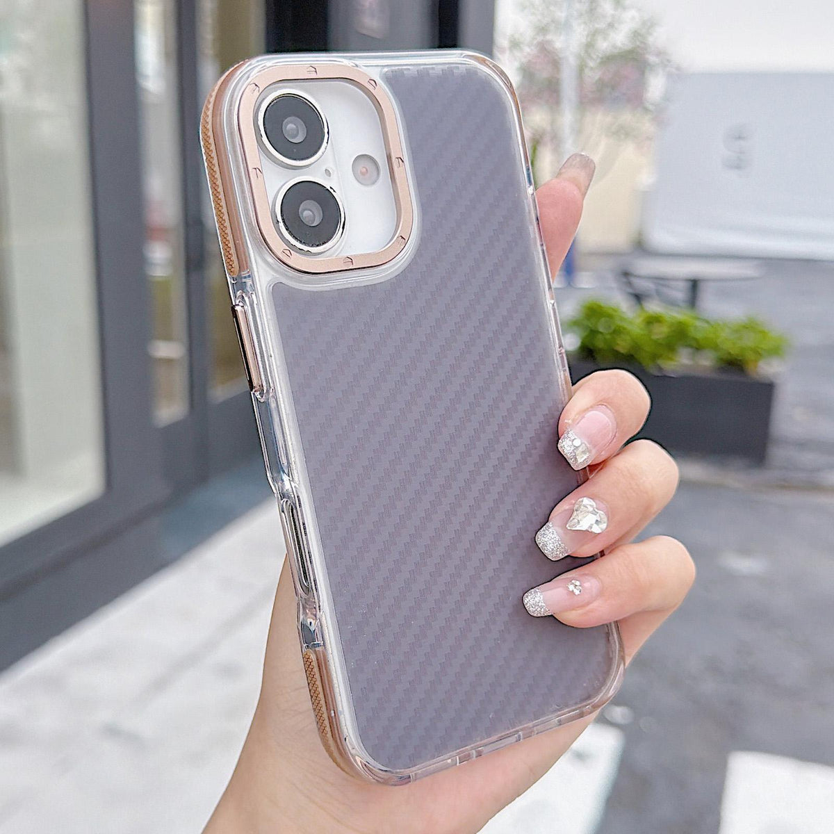 For iPhone 17 Dual-Color Carbon Fiber Texture Acrylic Hybrid TPU Phone Case - Gold - EDA009831603D