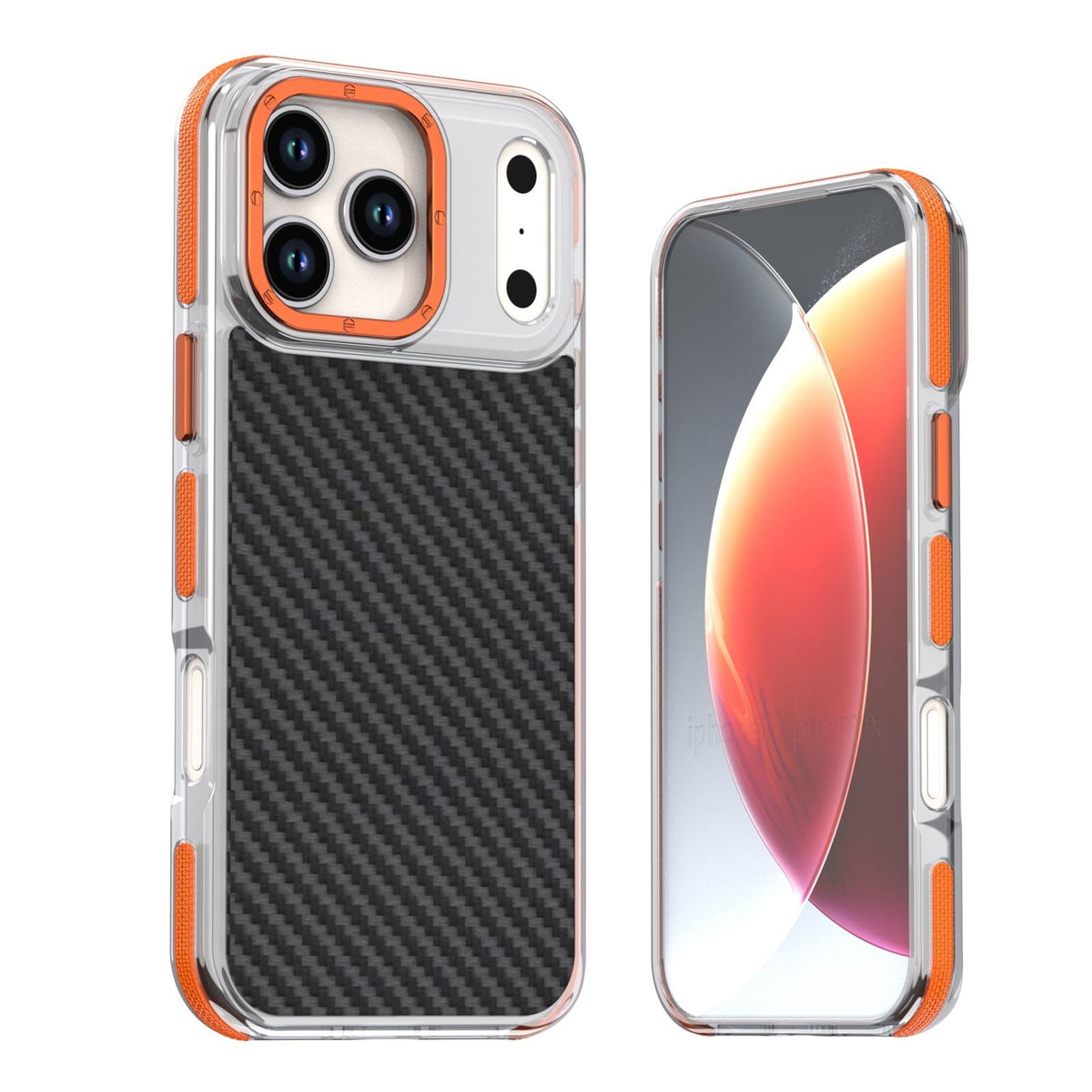 For iPhone 18 Pro Max Dual-Color Carbon Fiber Texture Acrylic Hybrid TPU Phone Case - Orange - EDA009831607A