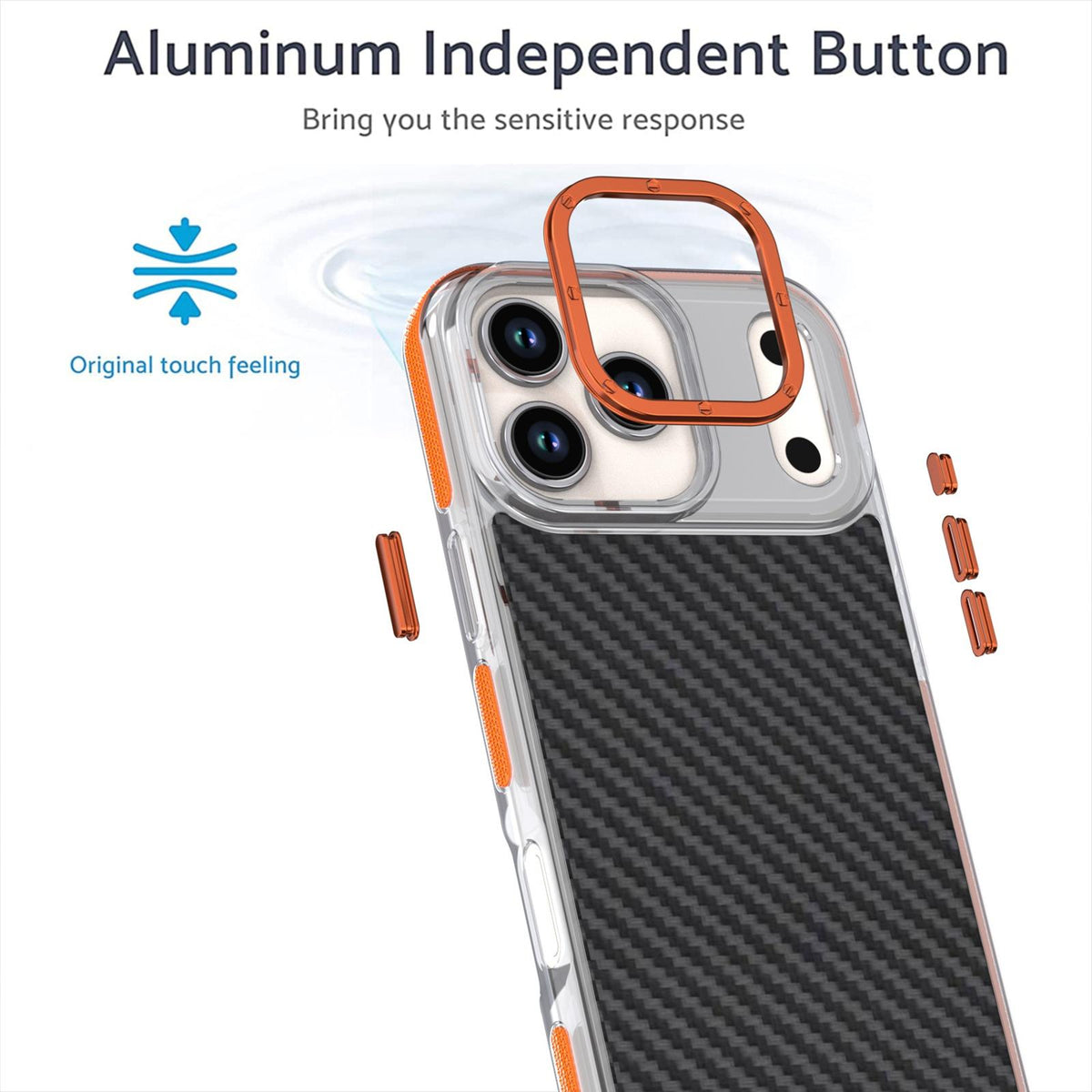 For iPhone 18 Pro Max Dual-Color Carbon Fiber Texture Acrylic Hybrid TPU Phone Case - Orange - EDA009831607A