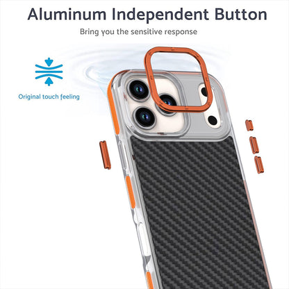 For iPhone 18 Pro Max Dual-Color Carbon Fiber Texture Acrylic Hybrid TPU Phone Case - Orange - EDA009831607A
