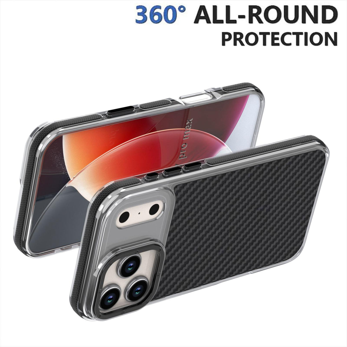 For iPhone 18 Pro Max Dual-Color Carbon Fiber Texture Acrylic Hybrid TPU Phone Case - Black - EDA009831607B