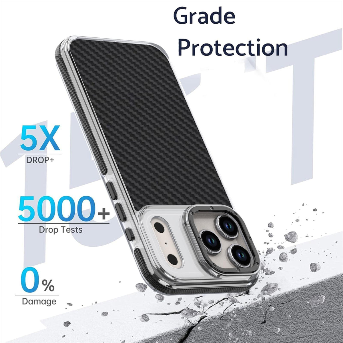 For iPhone 18 Pro Max Dual-Color Carbon Fiber Texture Acrylic Hybrid TPU Phone Case - Black - EDA009831607B