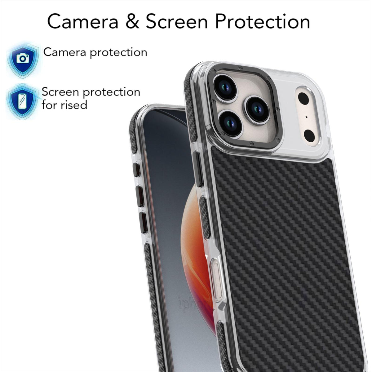 For iPhone 18 Pro Max Dual-Color Carbon Fiber Texture Acrylic Hybrid TPU Phone Case - Black - EDA009831607B