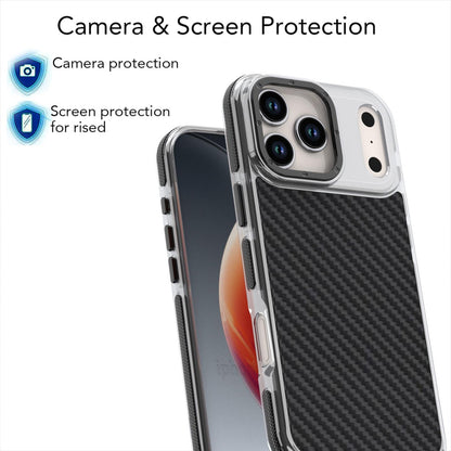 For iPhone 18 Pro Max Dual-Color Carbon Fiber Texture Acrylic Hybrid TPU Phone Case - Black - EDA009831607B