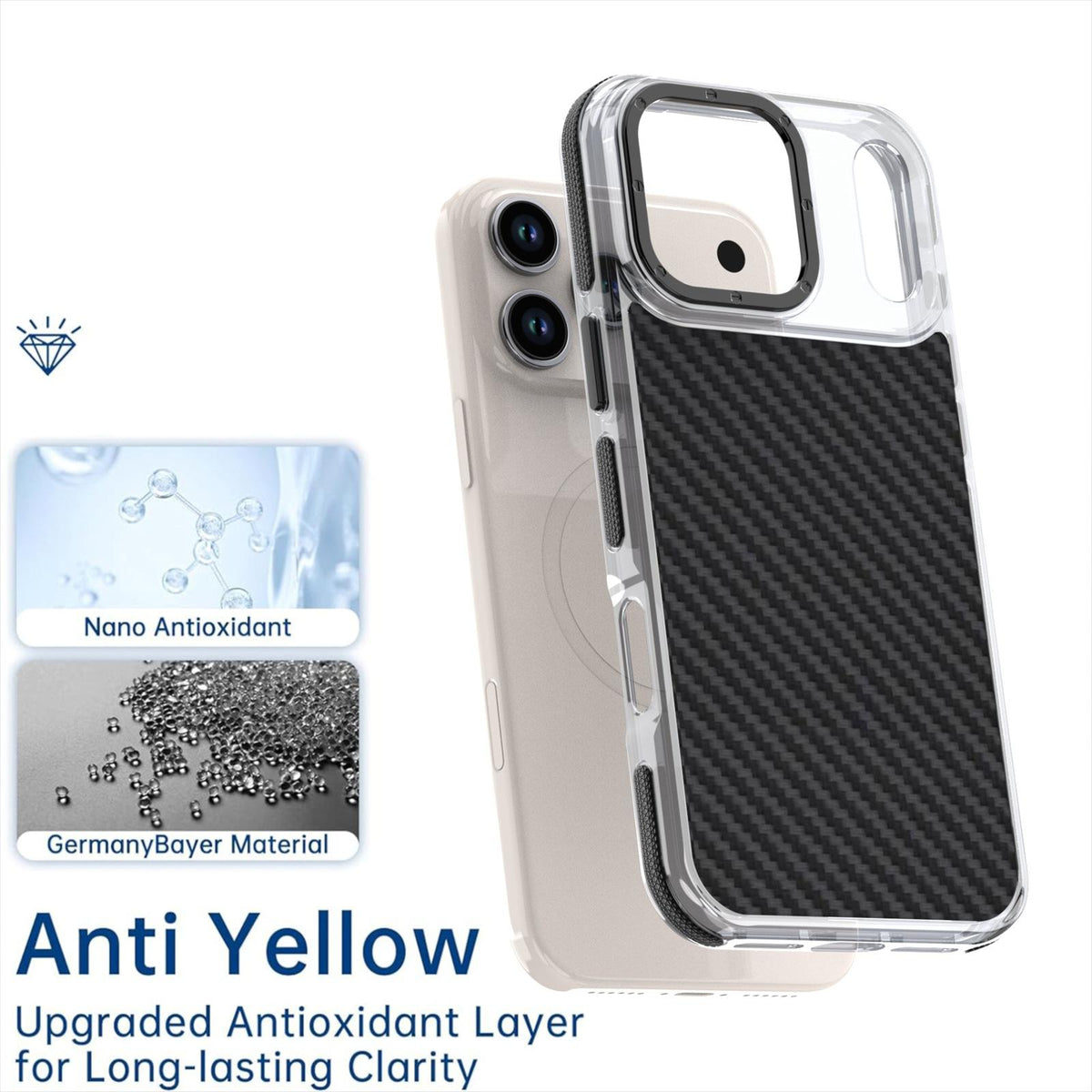 For iPhone 18 Pro Max Dual-Color Carbon Fiber Texture Acrylic Hybrid TPU Phone Case - Black - EDA009831607B