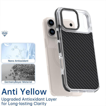 For iPhone 18 Pro Max Dual-Color Carbon Fiber Texture Acrylic Hybrid TPU Phone Case - Black - EDA009831607B
