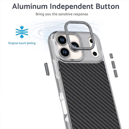 For iPhone 18 Pro Max Dual-Color Carbon Fiber Texture Acrylic Hybrid TPU Phone Case - Gray - EDA009831607C