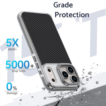 For iPhone 18 Pro Max Dual-Color Carbon Fiber Texture Acrylic Hybrid TPU Phone Case - Gray - EDA009831607C