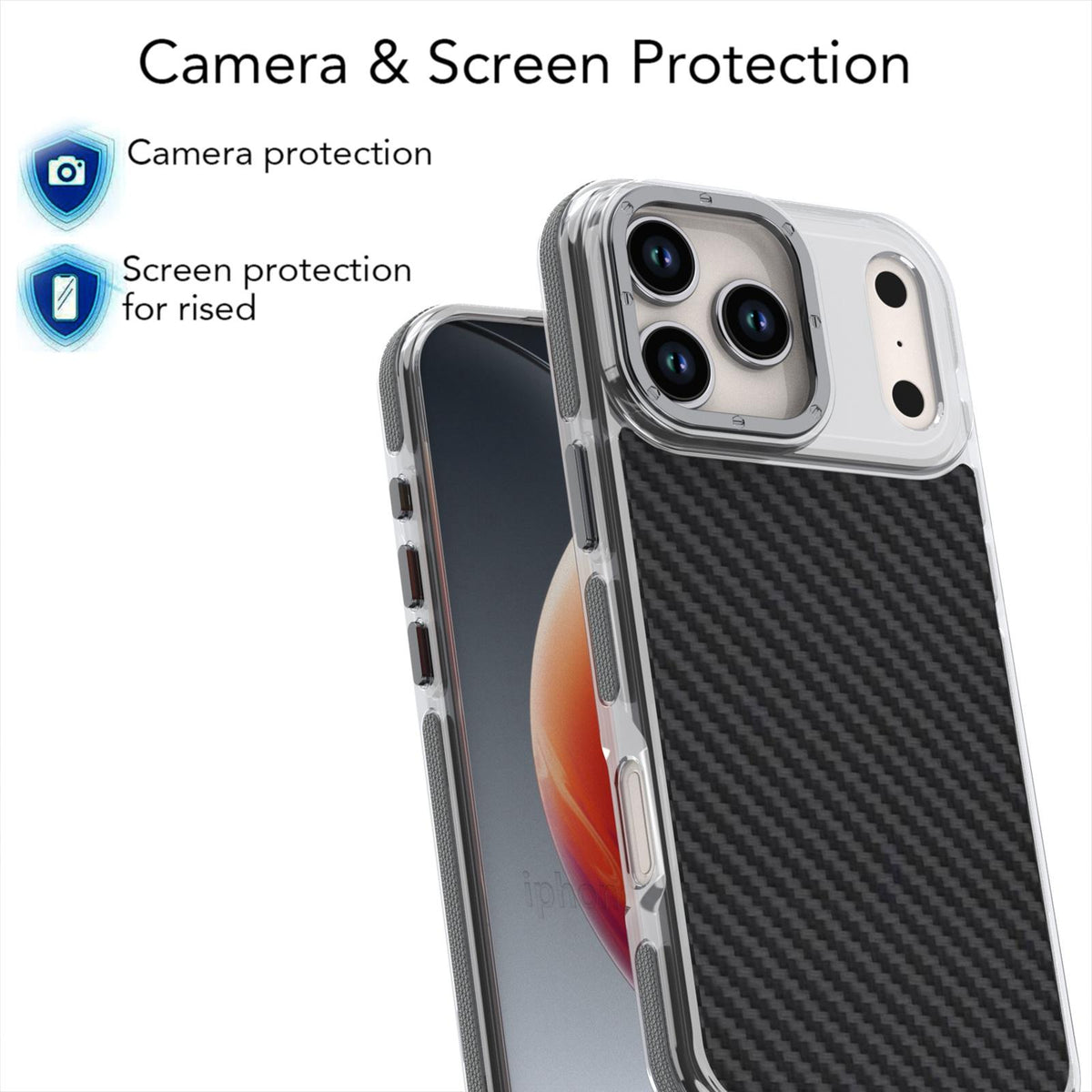 For iPhone 18 Pro Max Dual-Color Carbon Fiber Texture Acrylic Hybrid TPU Phone Case - Gray - EDA009831607C