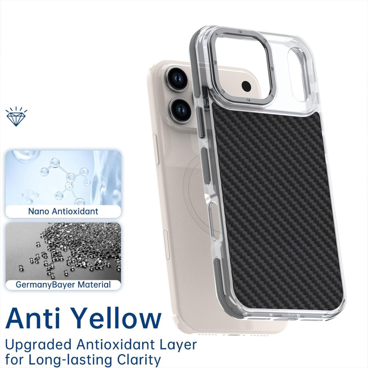 For iPhone 18 Pro Max Dual-Color Carbon Fiber Texture Acrylic Hybrid TPU Phone Case - Gray - EDA009831607C
