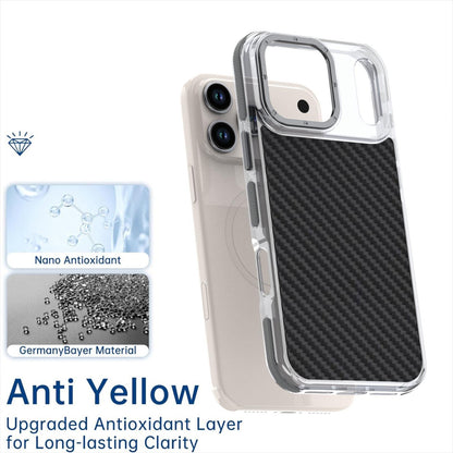 For iPhone 18 Pro Max Dual-Color Carbon Fiber Texture Acrylic Hybrid TPU Phone Case - Gray - EDA009831607C