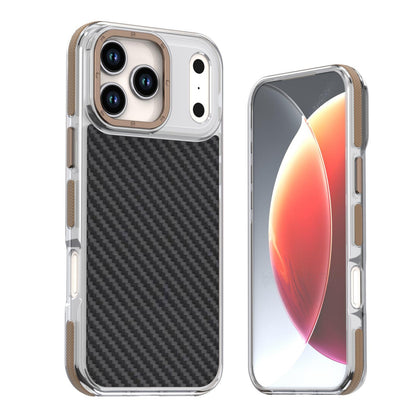 For iPhone 18 Pro Max Dual-Color Carbon Fiber Texture Acrylic Hybrid TPU Phone Case - Gold - EDA009831607D