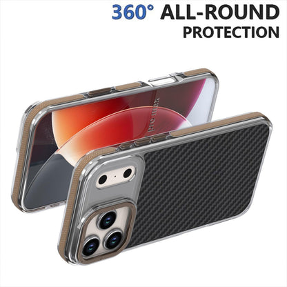 For iPhone 18 Pro Max Dual-Color Carbon Fiber Texture Acrylic Hybrid TPU Phone Case - Gold - EDA009831607D
