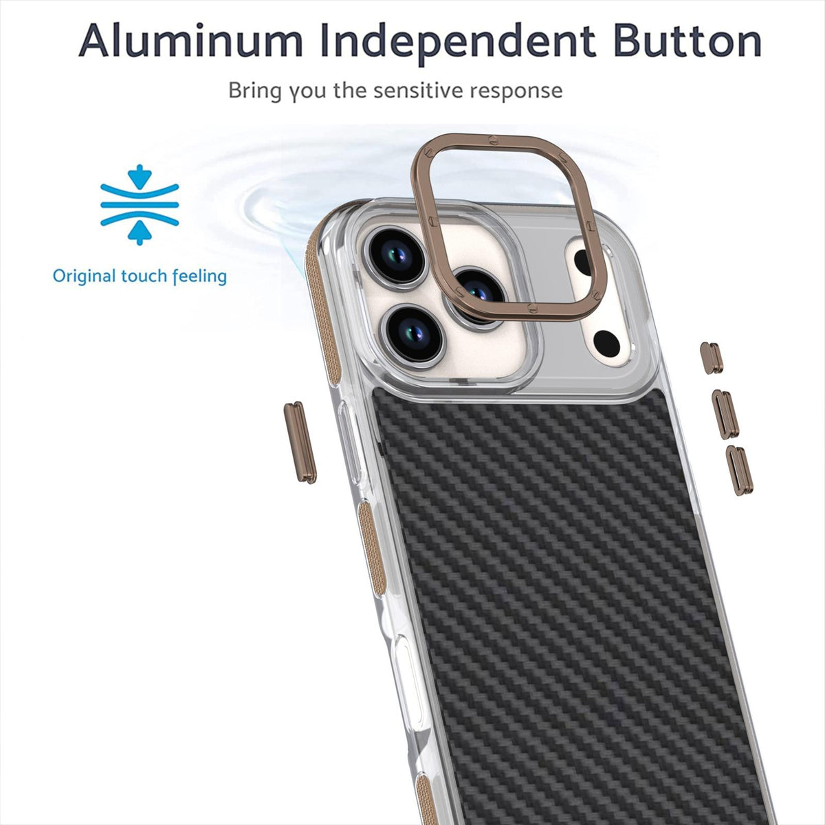 For iPhone 18 Pro Max Dual-Color Carbon Fiber Texture Acrylic Hybrid TPU Phone Case - Gold - EDA009831607D