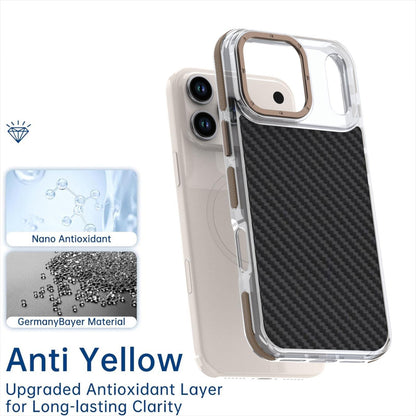 For iPhone 18 Pro Max Dual-Color Carbon Fiber Texture Acrylic Hybrid TPU Phone Case - Gold - EDA009831607D