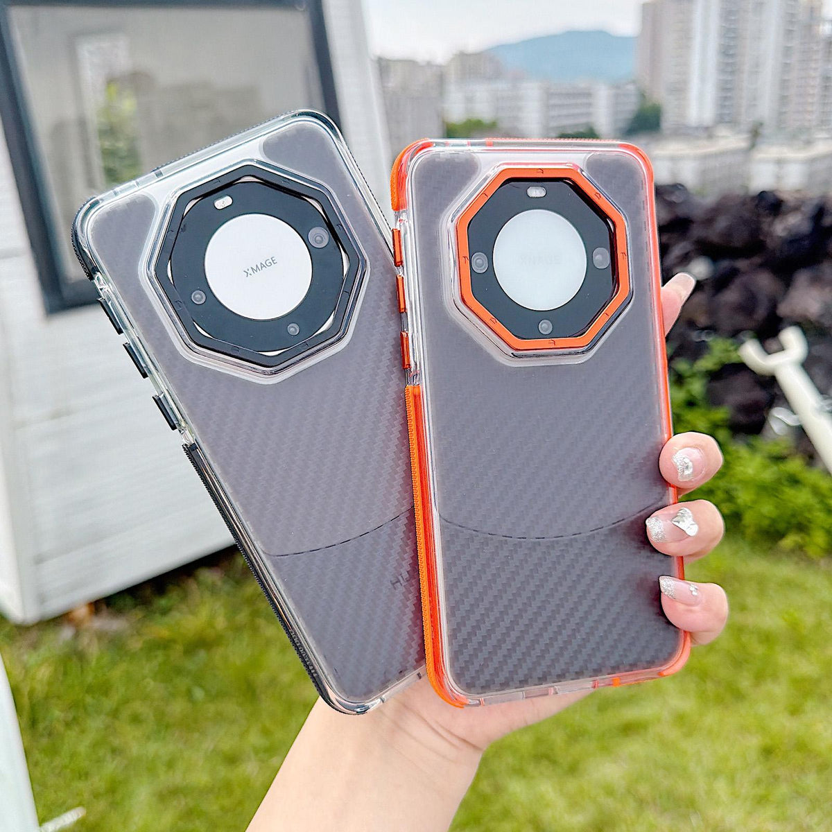 For Huawei Mate 60 Pro Dual-Color Carbon Fiber Texture Acrylic Hybrid TPU Phone Case - Black - EDA009831702B