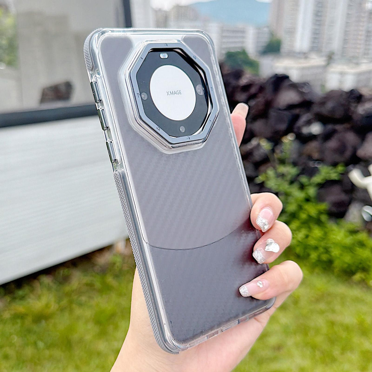 For Huawei Mate 60 Pro Dual-Color Carbon Fiber Texture Acrylic Hybrid TPU Phone Case - Gray - EDA009831702C