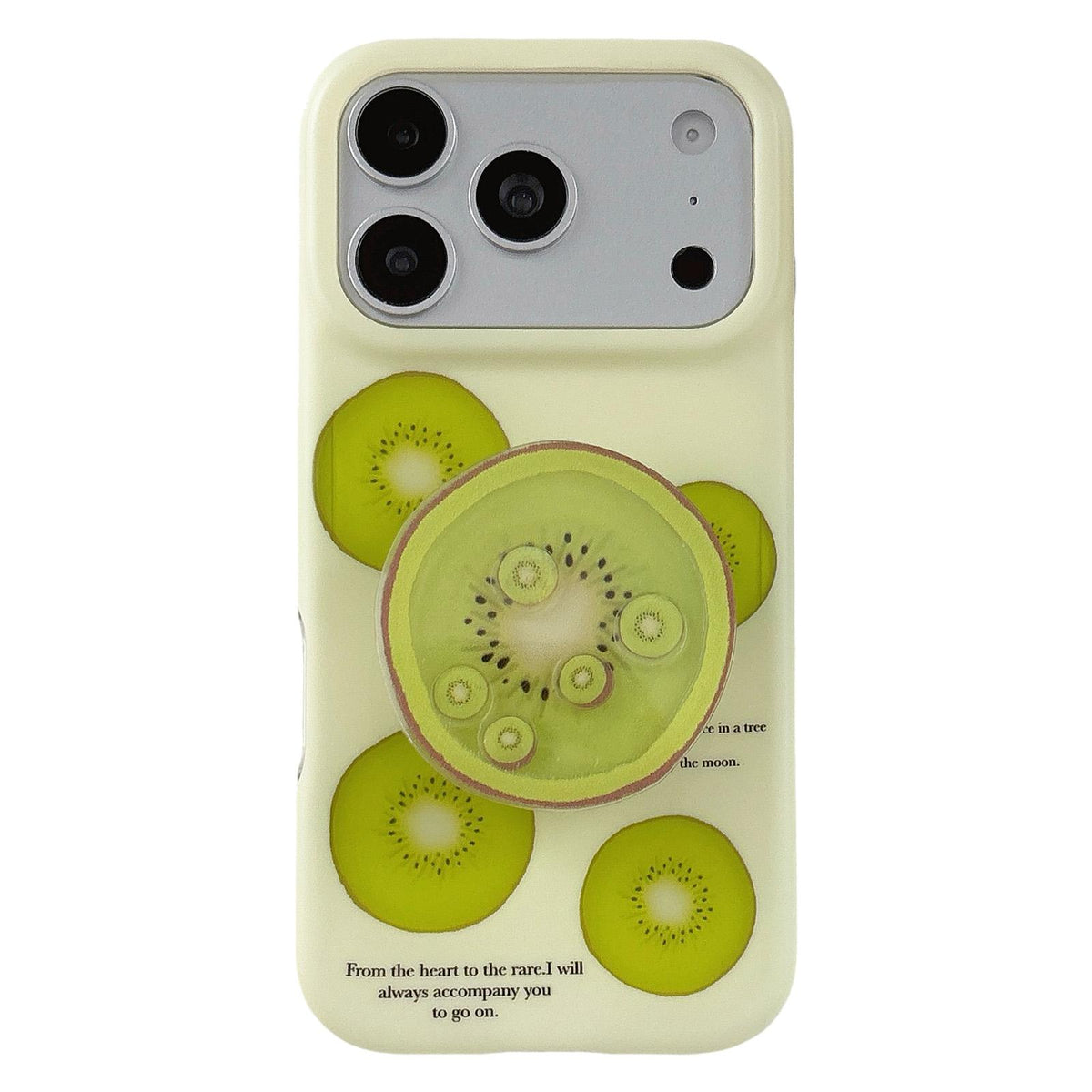 For iPhone 17 Pro Max Kiwi Fruit Pattern Matte Dual-Layer Shockproof Phone Case with Holder - Beige - EDA009831801A
