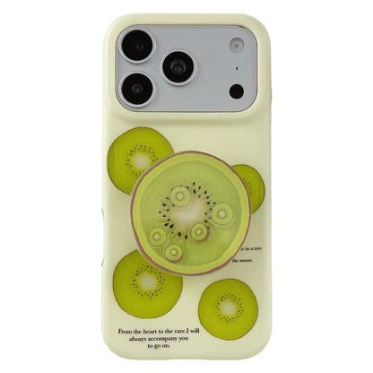 For iPhone 17 Pro Kiwi Fruit Pattern Matte Dual-Layer Shockproof Phone Case with Holder - Beige - EDA009831802A