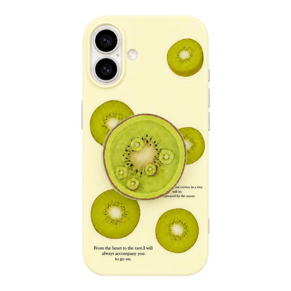 For iPhone 17 Kiwi Fruit Pattern Matte Dual-Layer Shockproof Phone Case with Holder - Beige - EDA009831803A