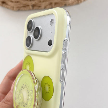 For iPhone 15 Pro Max Kiwi Fruit Pattern Matte Dual-Layer Shockproof Phone Case with Holder - Beige - EDA009831807A