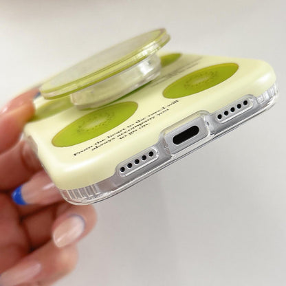 For iPhone 15 Pro Kiwi Fruit Pattern Matte Dual-Layer Shockproof Phone Case with Holder - Beige - EDA009831808A