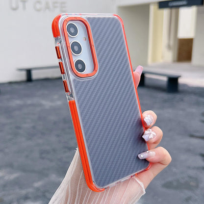 For Galaxy A55 5G Dual-Color Carbon Fiber Texture Acrylic Hybrid TPU Phone Case - Orange - EDA009832105A