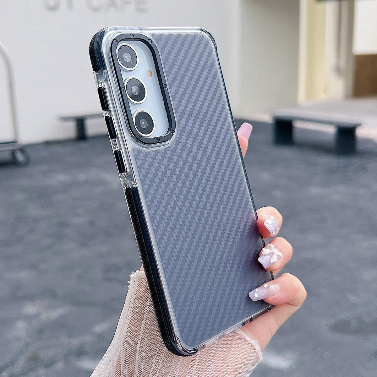 For Galaxy A55 5G Dual-Color Carbon Fiber Texture Acrylic Hybrid TPU Phone Case - Black - EDA009832105B
