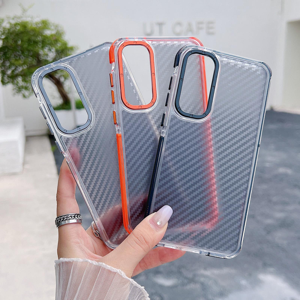 For Galaxy A55 5G Dual-Color Carbon Fiber Texture Acrylic Hybrid TPU Phone Case - Black - EDA009832105B
