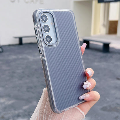 For Galaxy A55 5G Dual-Color Carbon Fiber Texture Acrylic Hybrid TPU Phone Case - Gray - EDA009832105C
