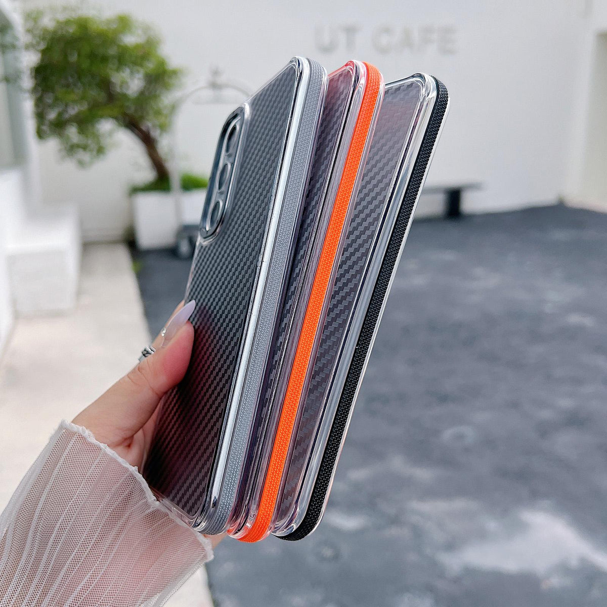 For Galaxy A55 5G Dual-Color Carbon Fiber Texture Acrylic Hybrid TPU Phone Case - Gray - EDA009832105C