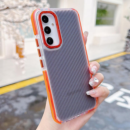 For Galaxy A54 5G Dual-Color Carbon Fiber Texture Acrylic Hybrid TPU Phone Case - Orange - EDA009832106A