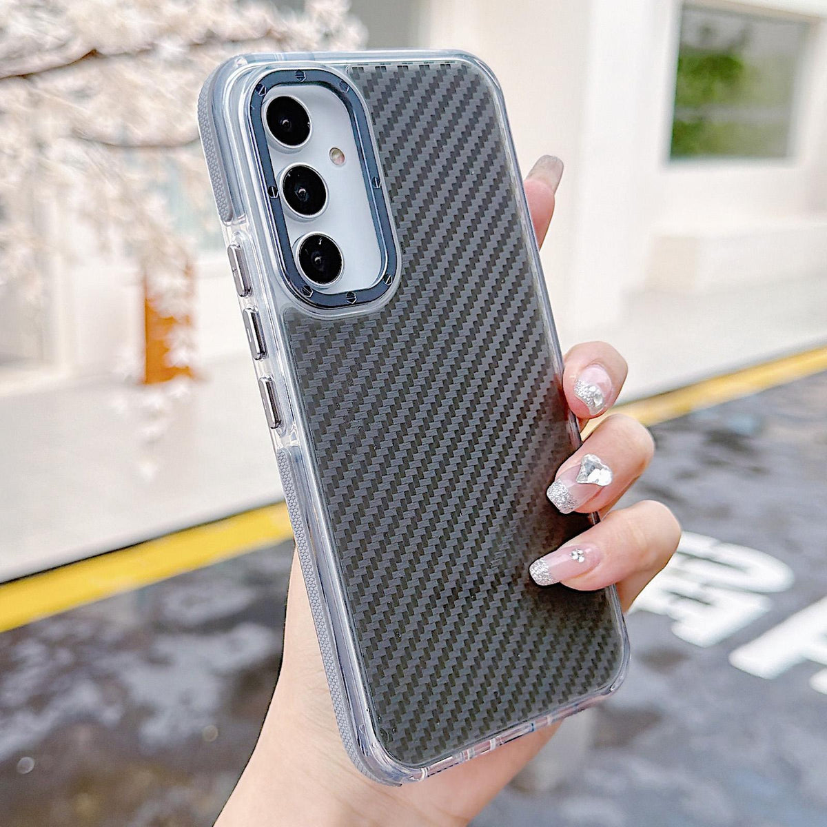 For Galaxy A54 5G Dual-Color Carbon Fiber Texture Acrylic Hybrid TPU Phone Case - Gray - EDA009832106C