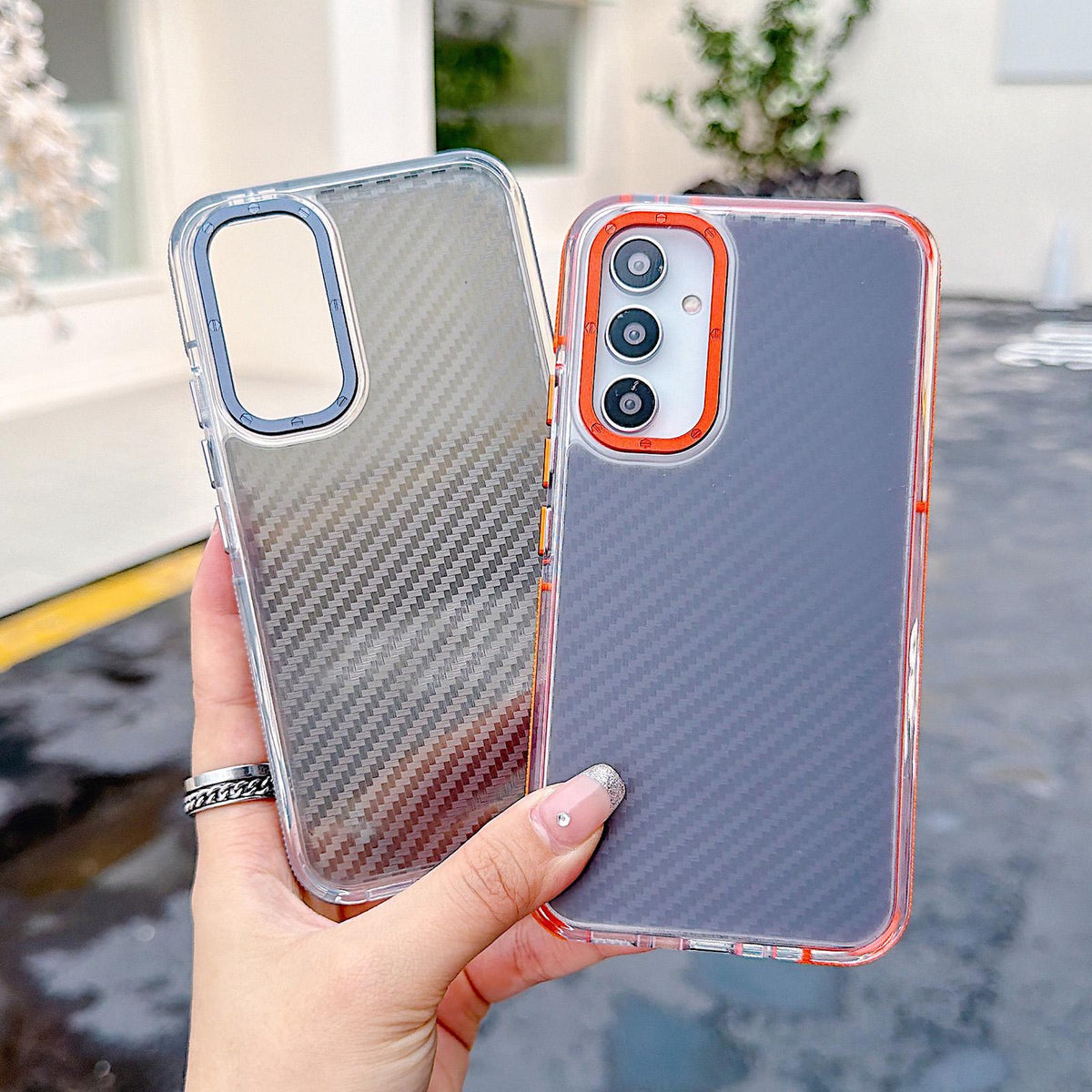 For Galaxy A54 5G Dual-Color Carbon Fiber Texture Acrylic Hybrid TPU Phone Case - Gray - EDA009832106C