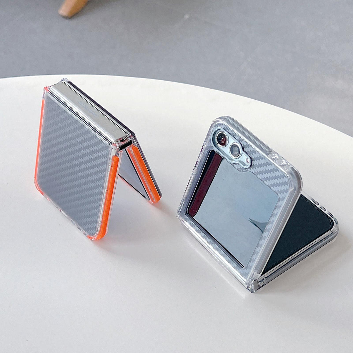 For Galaxy Z Flip6 / Flip7 FE Dual-Color Carbon Fiber Texture Acrylic Hybrid TPU Phone Case - Black - EDA009832203B