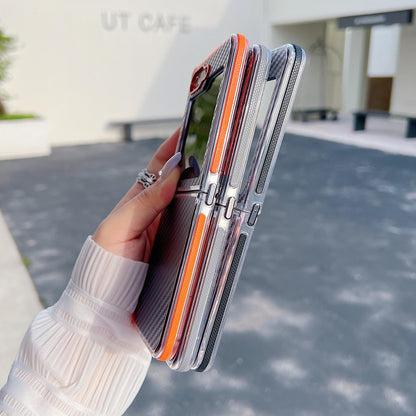 For Galaxy Z Flip6 / Flip7 FE Dual-Color Carbon Fiber Texture Acrylic Hybrid TPU Phone Case - Gray - EDA009832203C