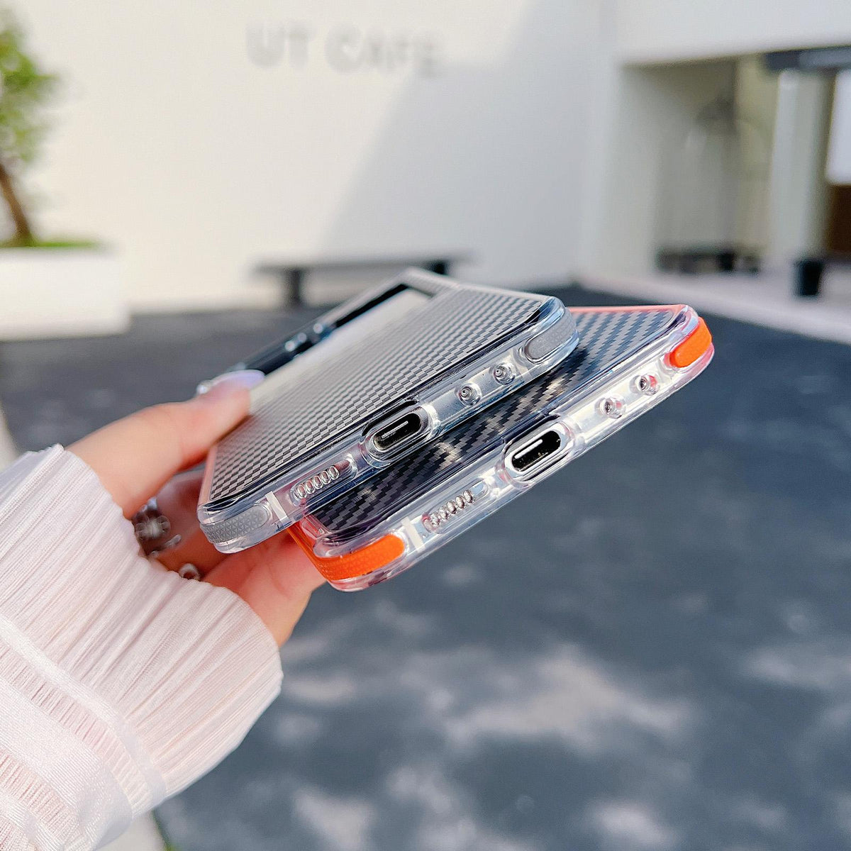 For Galaxy Z Flip6 / Flip7 FE Dual-Color Carbon Fiber Texture Acrylic Hybrid TPU Phone Case - Gray - EDA009832203C