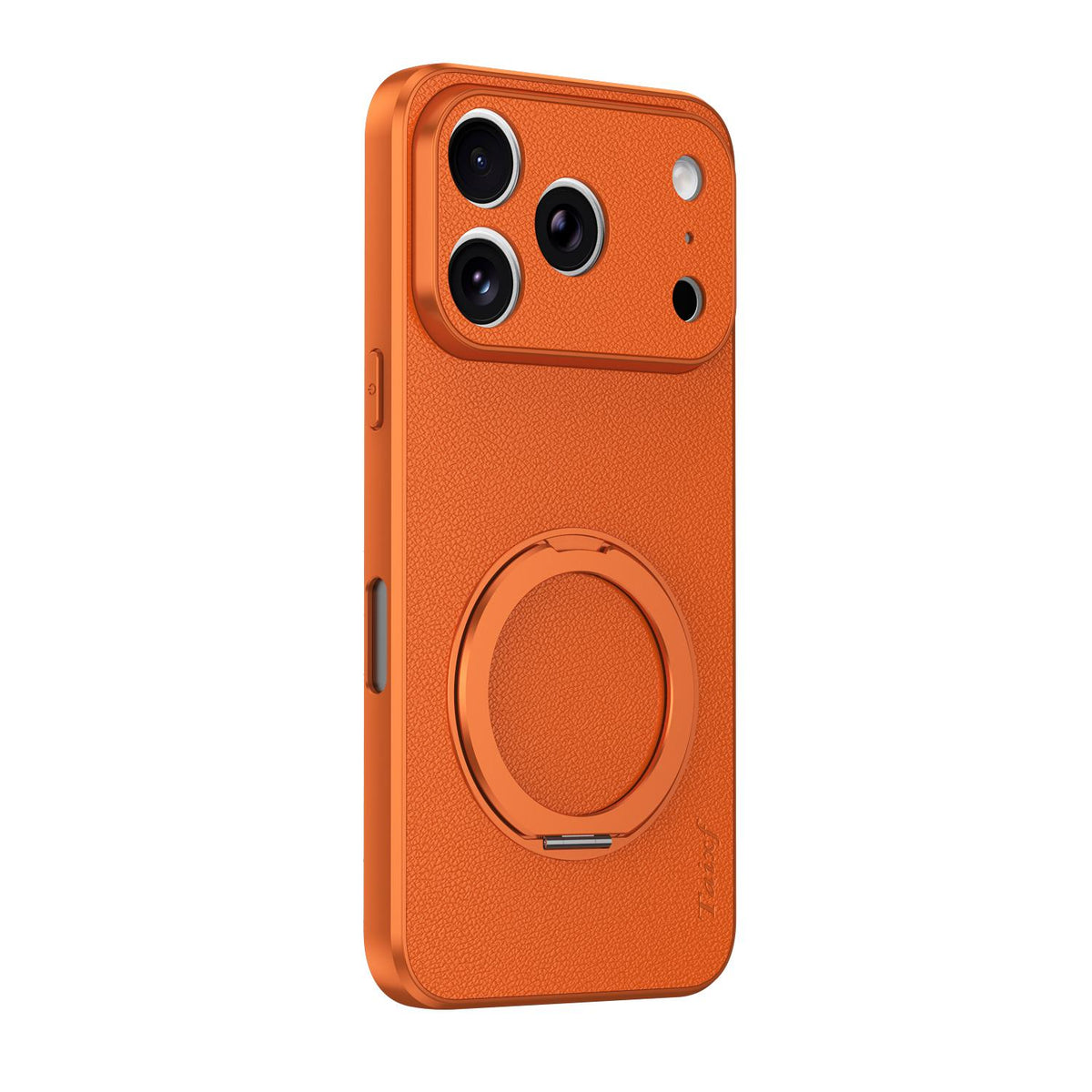 For iPhone 17 Pro Max Goatskin Vegan Leather Magnetic Phone Case  With 360 Degree Rotating Holder - Orange - EDA009834503A
