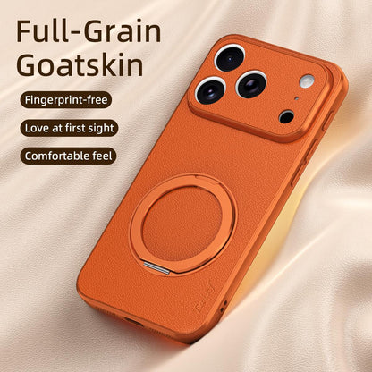 For iPhone 17 Pro Max Goatskin Vegan Leather Magnetic Phone Case  With 360 Degree Rotating Holder - Black - EDA009834503B