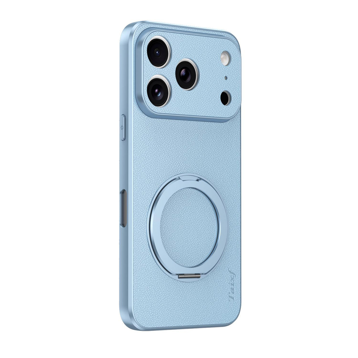 For iPhone 17 Pro Max Goatskin Vegan Leather Magnetic Phone Case  With 360 Degree Rotating Holder - Blue - EDA009834503C