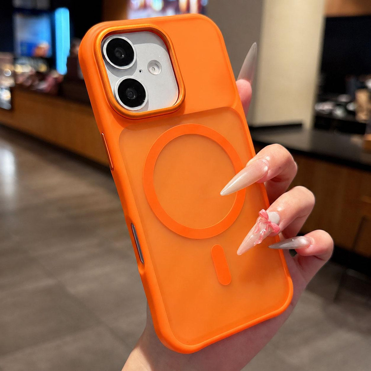 For iPhone 17 Shockproof Acrylic TPU Magnetic Phone Case - Orange - EDA009834703D