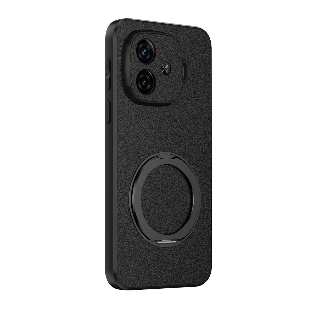 For iQOO Z9 Turbo Goatskin Vegan Leather Magnetic Phone Case With 360 Degree Rotating Holder - Black - EDA009835001B