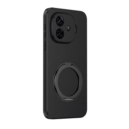 For iQOO Z9 Turbo Goatskin Vegan Leather Magnetic Phone Case With 360 Degree Rotating Holder - Black - EDA009835001B