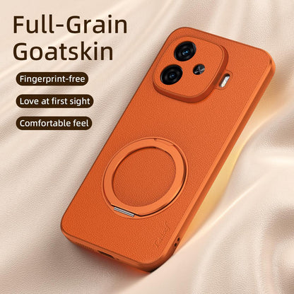 For iQOO Z9 Turbo Goatskin Vegan Leather Magnetic Phone Case With 360 Degree Rotating Holder - Black - EDA009835001B