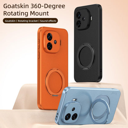 For iQOO Z9 Turbo Goatskin Vegan Leather Magnetic Phone Case With 360 Degree Rotating Holder - Blue - EDA009835001C