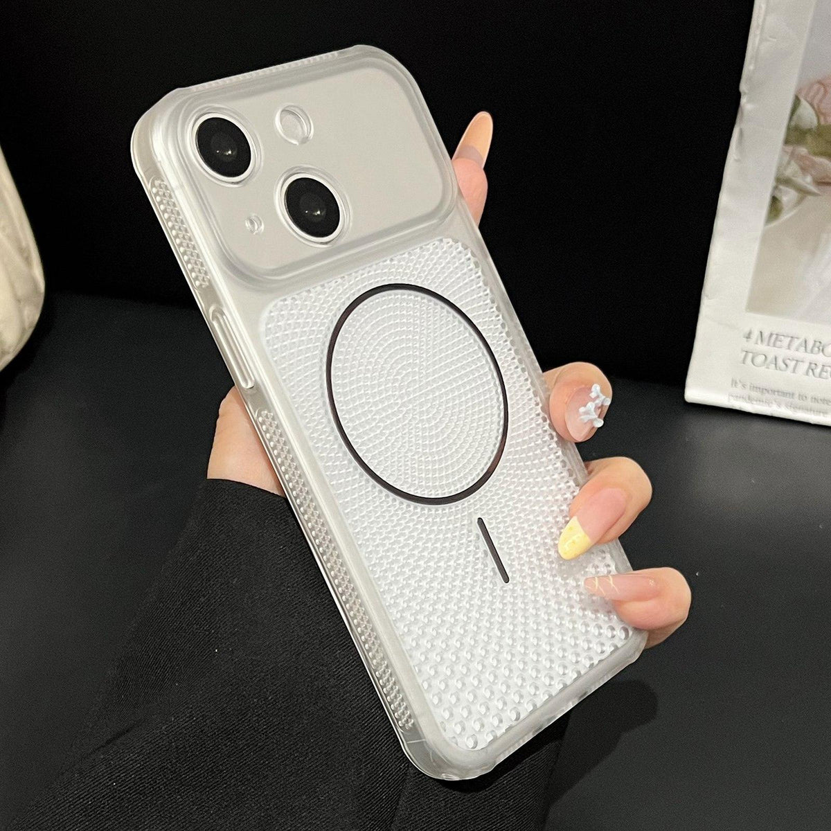 For iPhone 13 Precision-cut Magnetic Ring Heat-Dissipating PC Phone Case - Translucent White - EDA009835201A