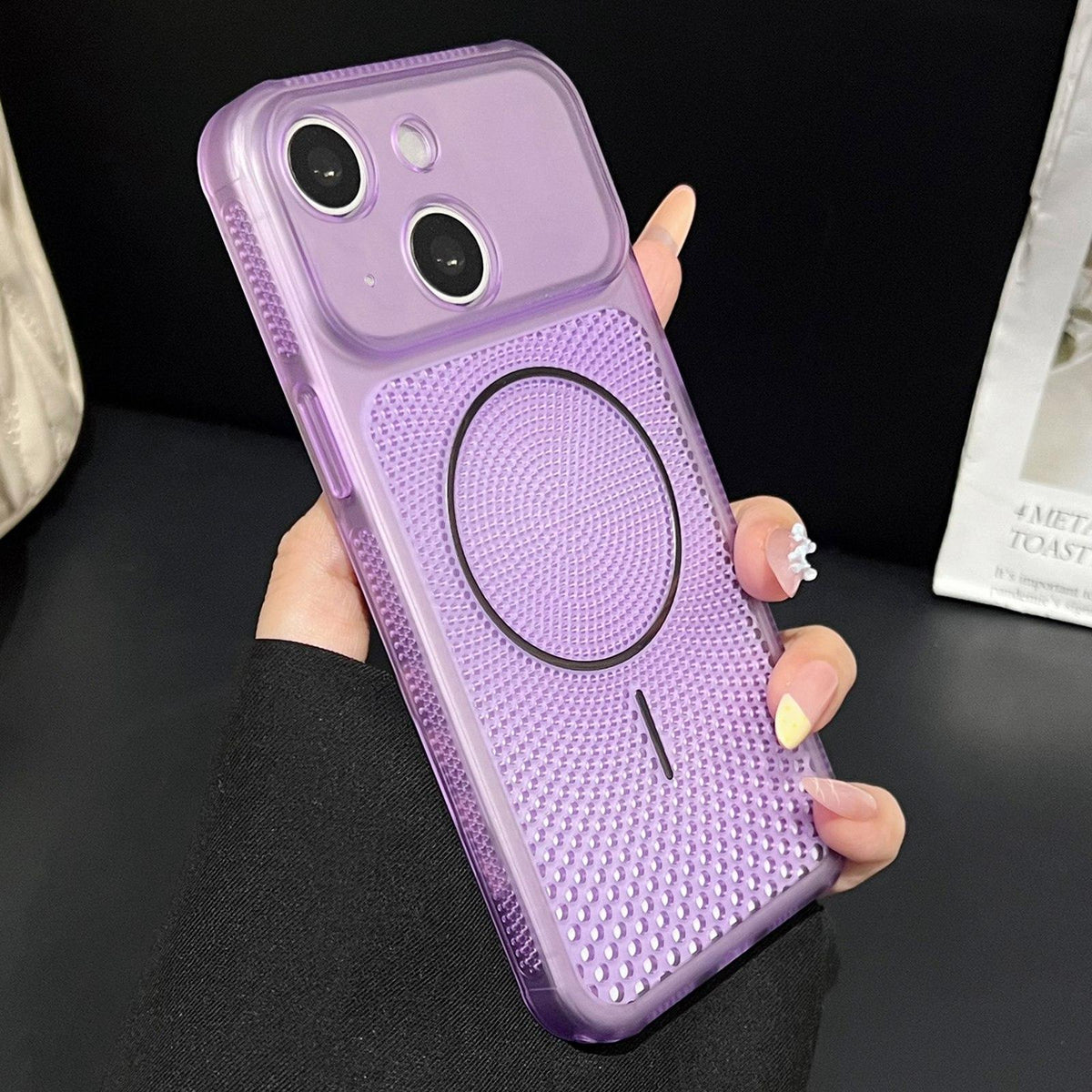 For iPhone 13 Precision-cut Magnetic Ring Heat-Dissipating PC Phone Case - Translucent Purple - EDA009835201F