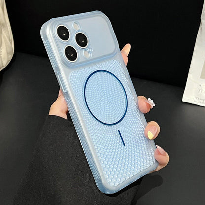 For iPhone 13 Pro Precision-cut Magnetic Ring Heat-Dissipating PC Phone Case - Translucent Blue - EDA009835202D