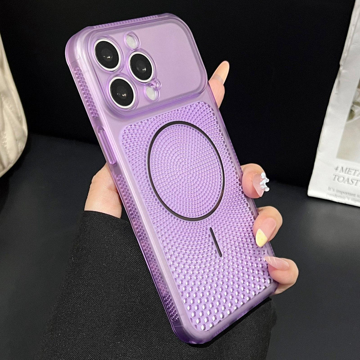 For iPhone 13 Pro Precision-cut Magnetic Ring Heat-Dissipating PC Phone Case - Translucent Purple - EDA009835202F