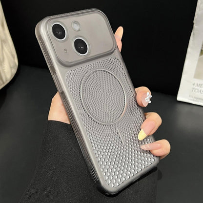 For iPhone 15 Precision-cut Magnetic Ring Heat-Dissipating PC Phone Case - Translucent Black - EDA009835207C